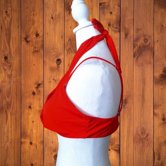 Red Halter Bikini Top Large Padded Spaghetti Strap Criss Cross Beach Colorful - Picture 2 of 3